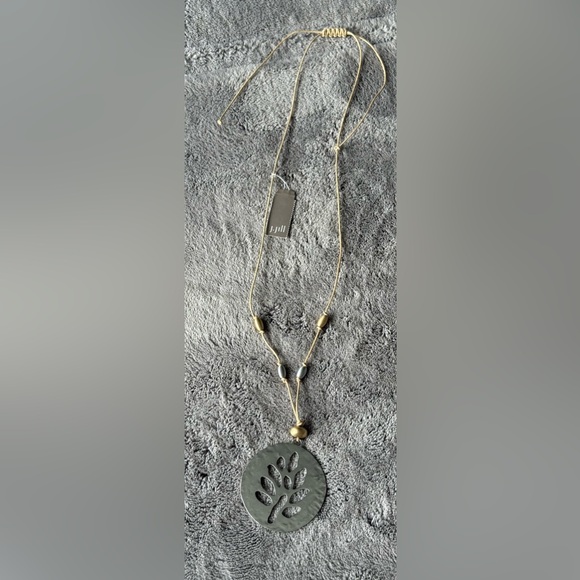 J. Jill Jewelry - NWT J. Jill necklace. 2” cutout, tan string with goldtone/silvertone beads, adj